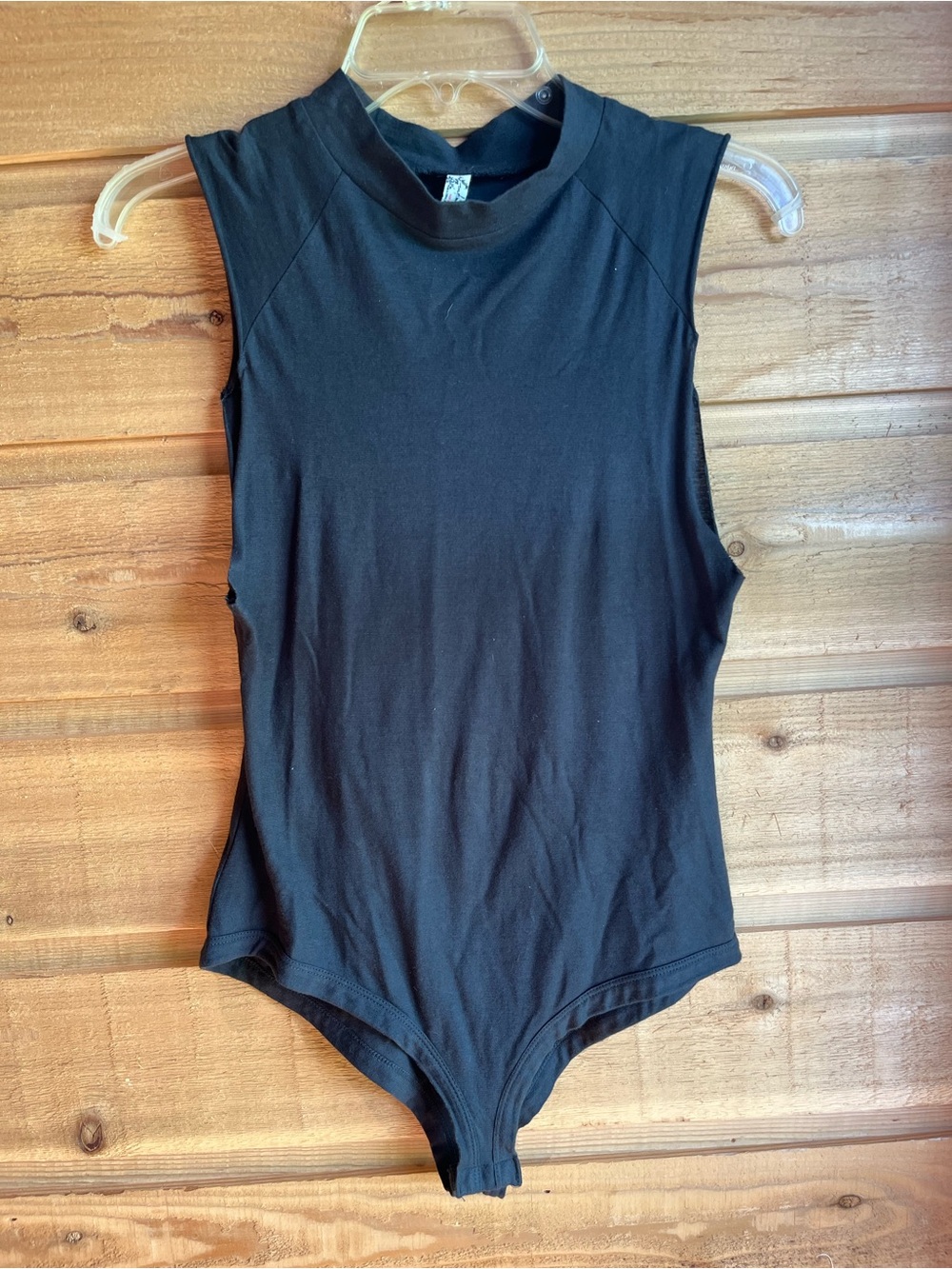 FREE PEOPLE - NWOT Black Cotton Sleeveless Muscle Tank Mock Neck Bodysuit